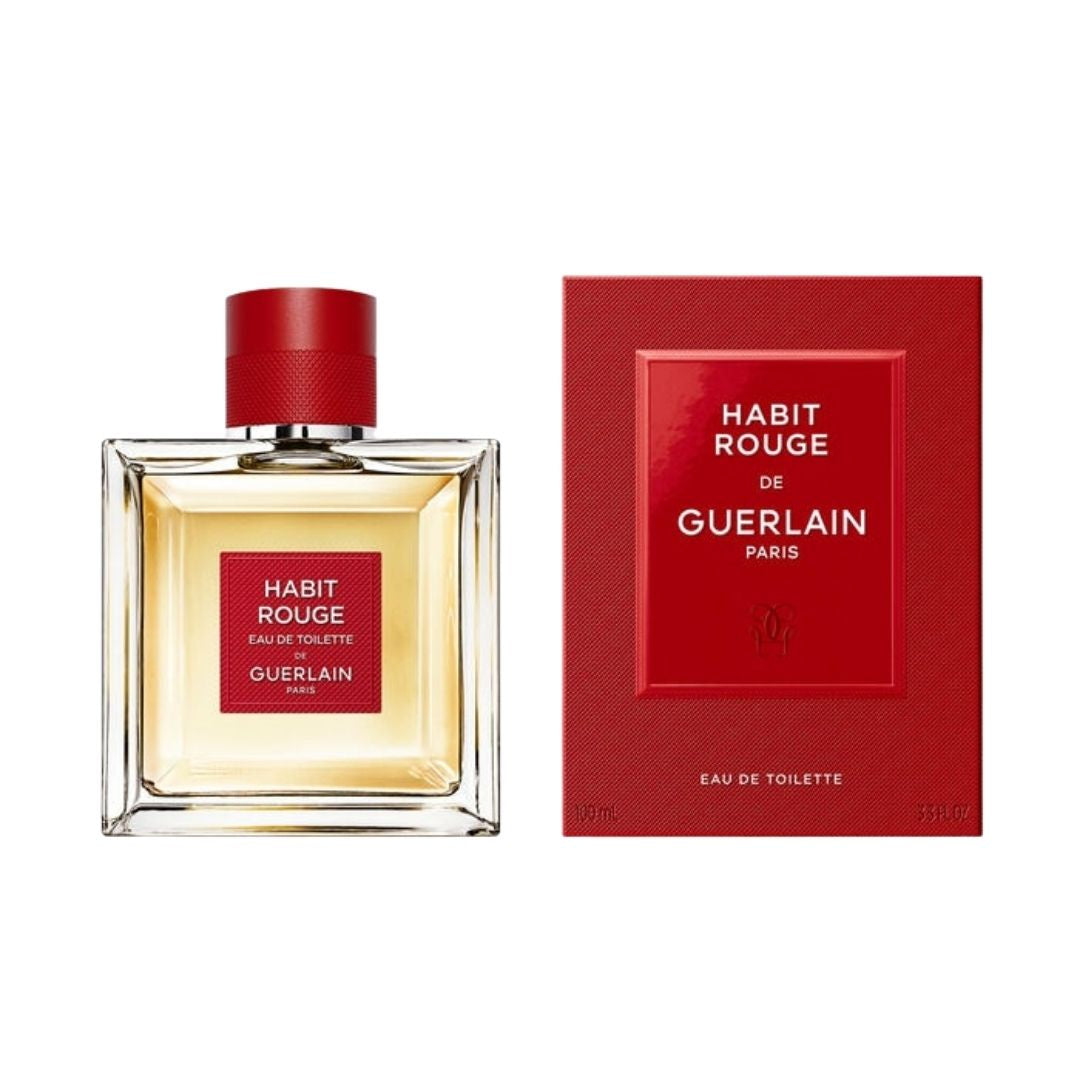 Guerlain Habit Rouge 100ml EDT, a classic, elegant bottle, suggesting a timeless, citrus, and woody masculine fragrance in NZ