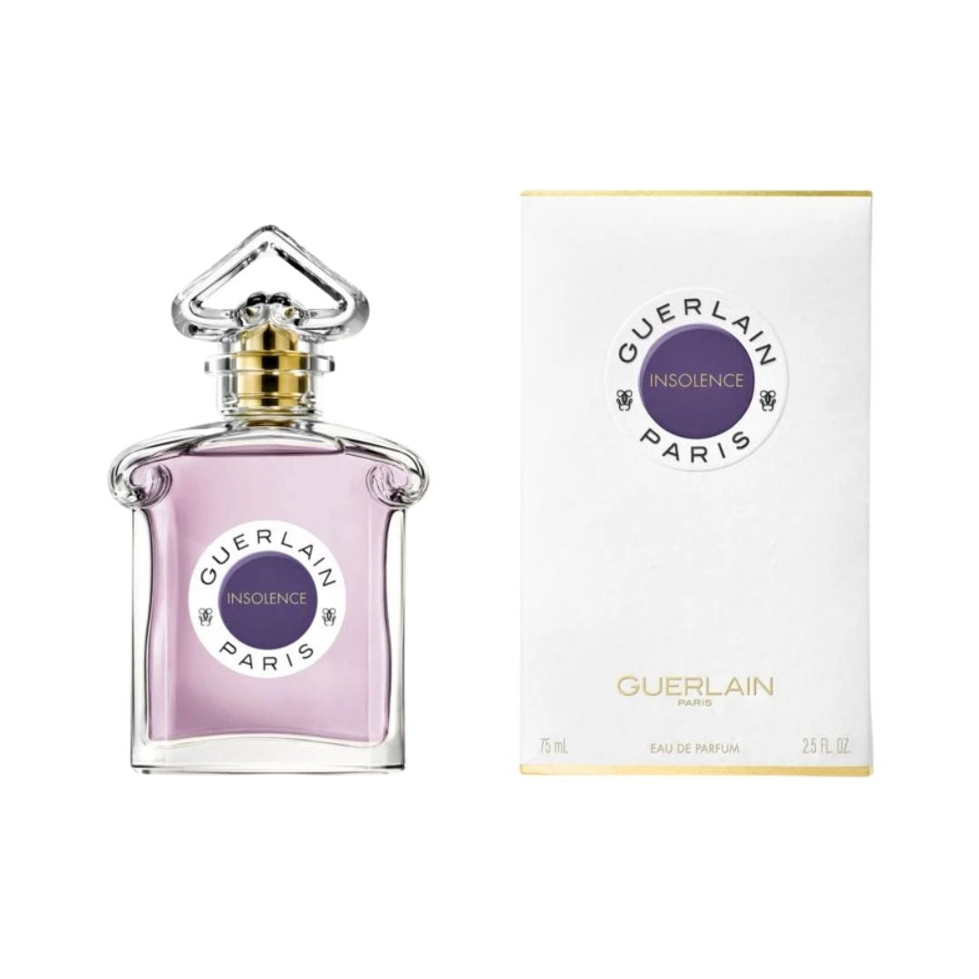 Guerlain Insolence 75ml EDP, a beautifully designed, round bottle, suggesting a radiant, powdery, and fruity-floral fragrance for women in NZ