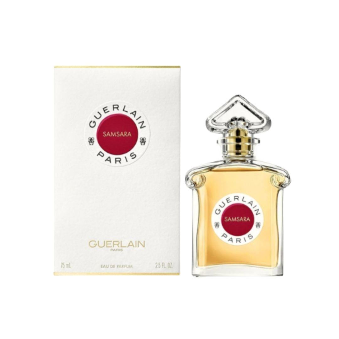 Guerlain Samsara 75ml EDP, a classic, elegant red bottle, suggesting a harmonious, woody, and floral fragrance for women in NZ