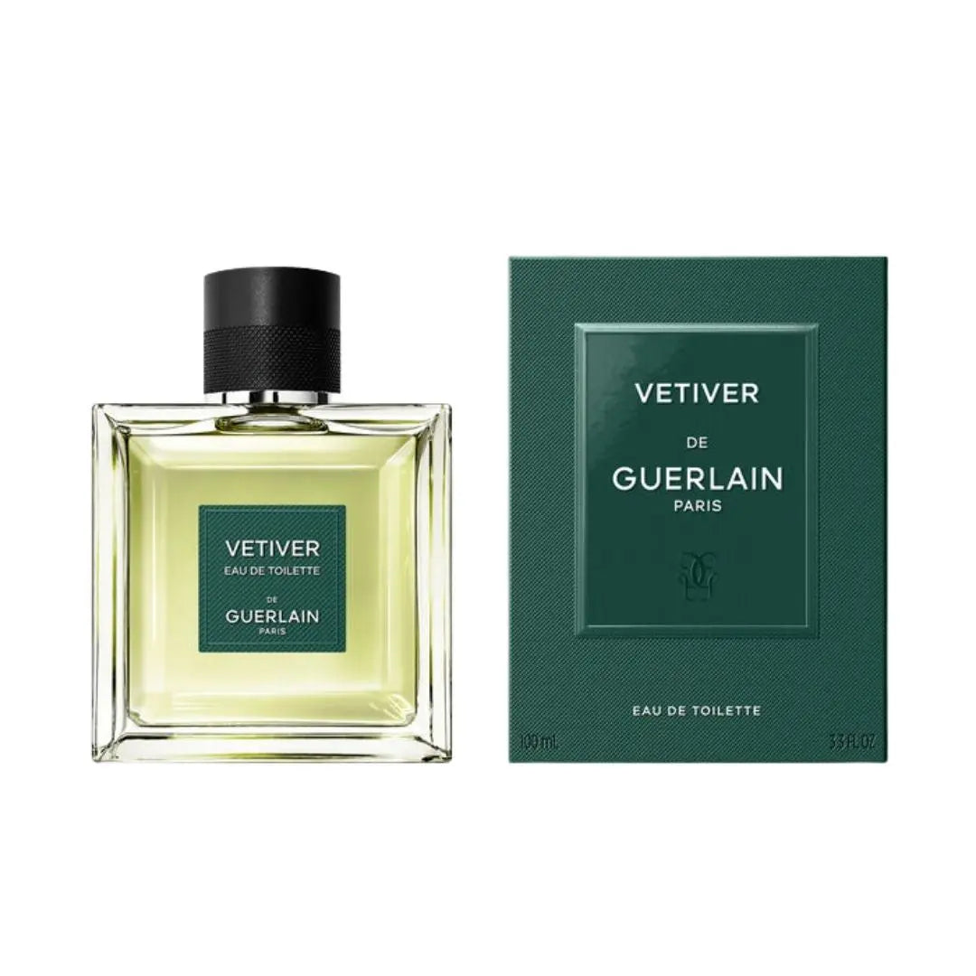 Guerlain Vetiver De Paris 100ml EDT, a classic, green-tinted bottle, suggesting a timeless, earthy, and woody masculine fragrance in NZ