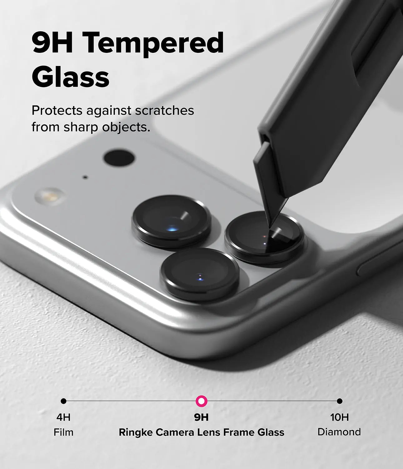 Close-up view of the Ringke camera lens protectors installed on an iPhone 17 Pro Max.