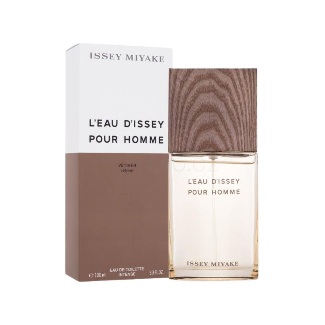 Issey Miyake L’Eau D’Issey Pour Homme Vetiver 100ml EDT Intense, a sleek, minimalist bottle with a warm green tint, suggesting a fresh, earthy, and intense masculine fragrance in NZ