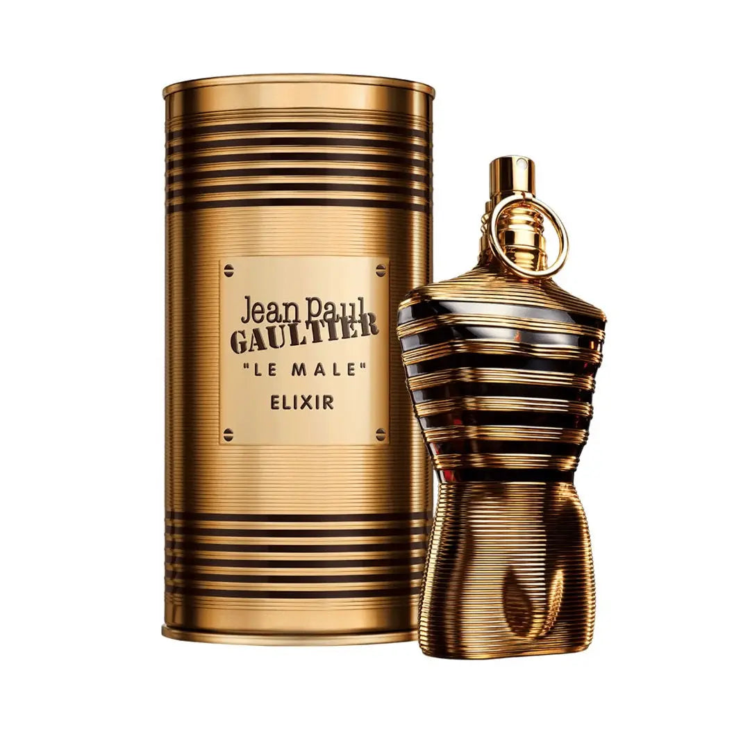 Jean Paul Gaultier Le Male Elixir Parfum 75ml men's perfume bottle and packaging