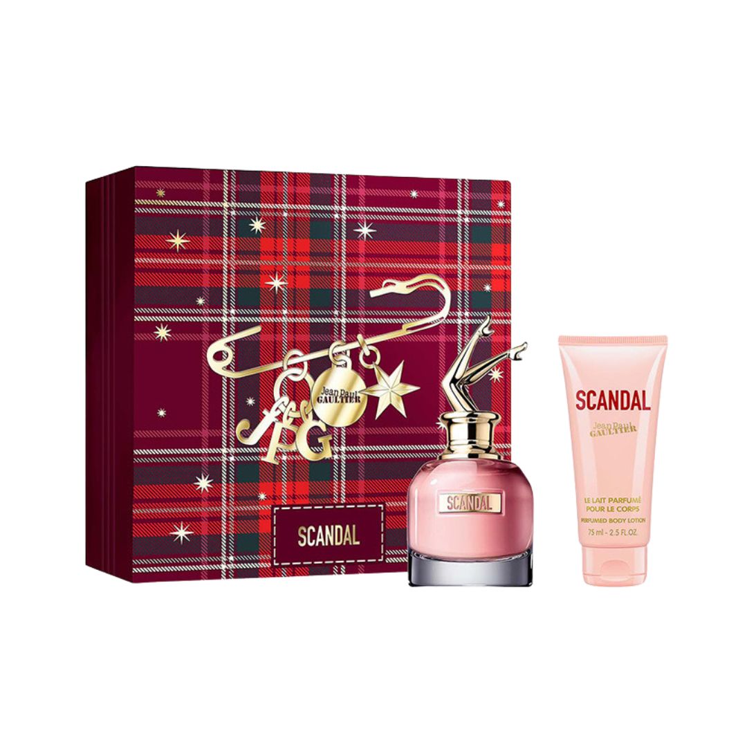 Jean Paul Gaultier Scandal EDP 50ml 2 Piece Gift set with plaid box on a white background - Gadgets Online NZ Ltd