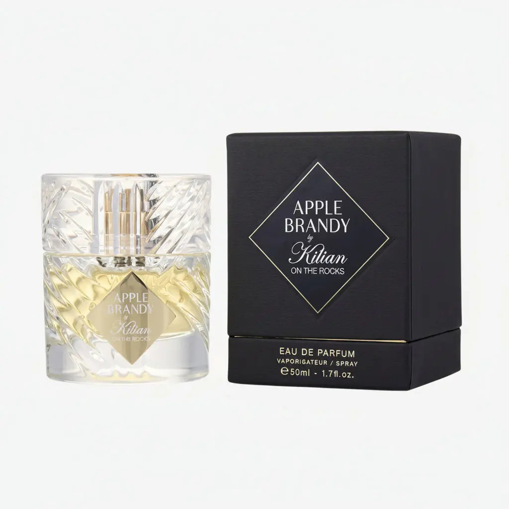 Kilian Apple Brandy On The Rocks EDP 50ml Refillable Perfume bottle and packaging of Apple Brandy by Kilian on a white background