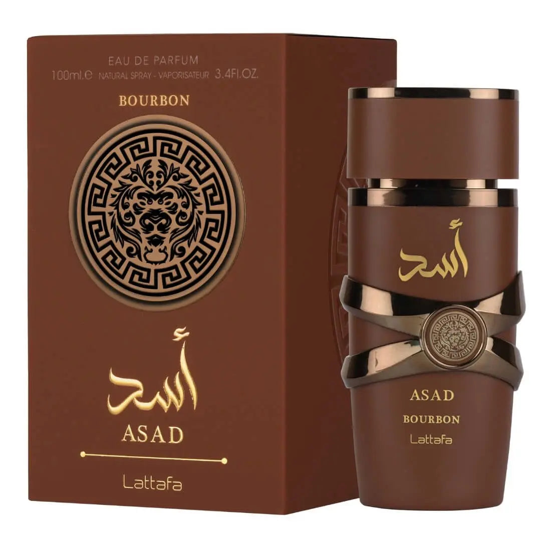 Lattafa Asad Bourbon EDP 100ml – Men’s Oriental-Spicy fragrance with cacao, pink pepper, bourbon vanilla, and amber. Available at Gadgets Online NZ.