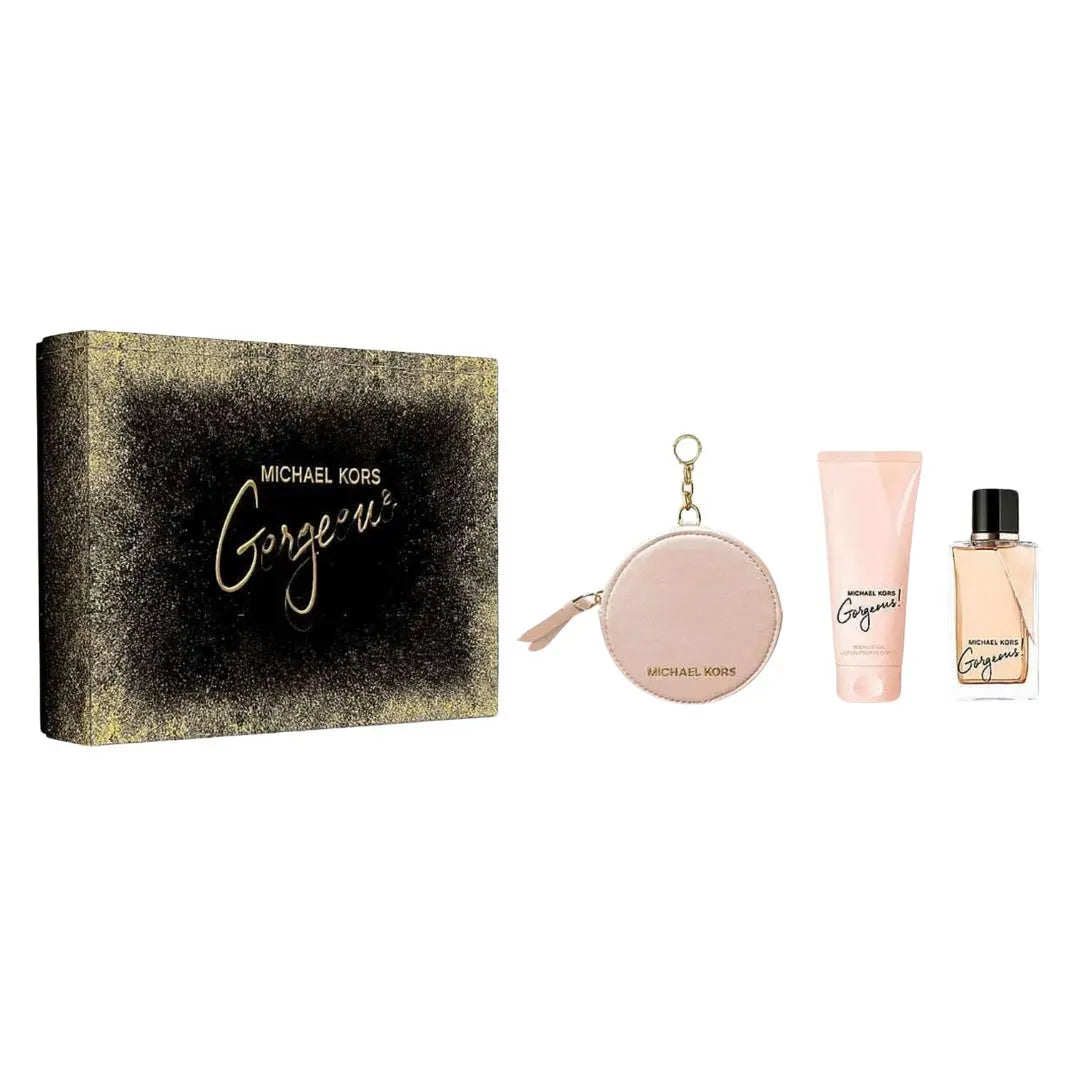 Michael Kors Gorgeous EDP 100ml gift set with body lotion and MK purse