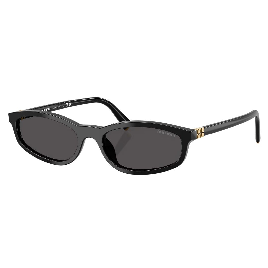 Miu Miu MU A06S 16K08Z sunglasses in shiny black with dark grey lenses and gold logos - Gadgets Online NZ