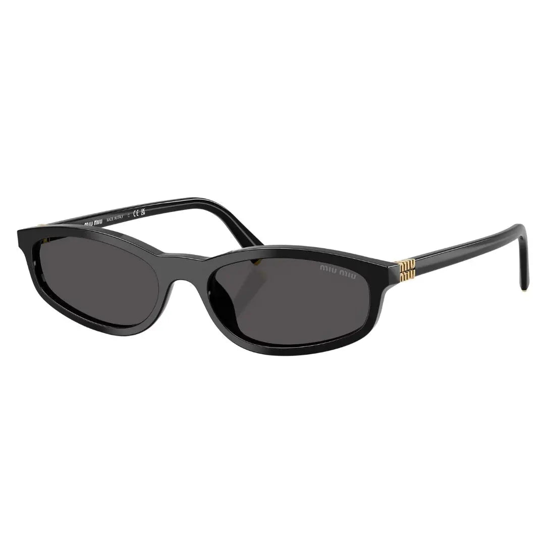 Miu Miu MU A06S 16K08Z sunglasses in shiny black with dark grey lenses and gold logos - Gadgets Online NZ