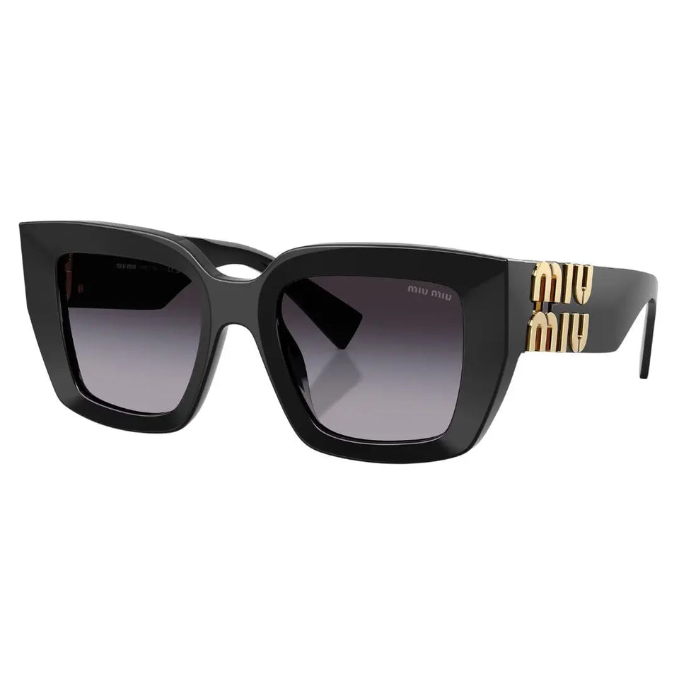 Miu Miu MU B05S 16K90A sunglasses in shiny black with grey gradient lenses and gold logos - Gadgets Online NZ