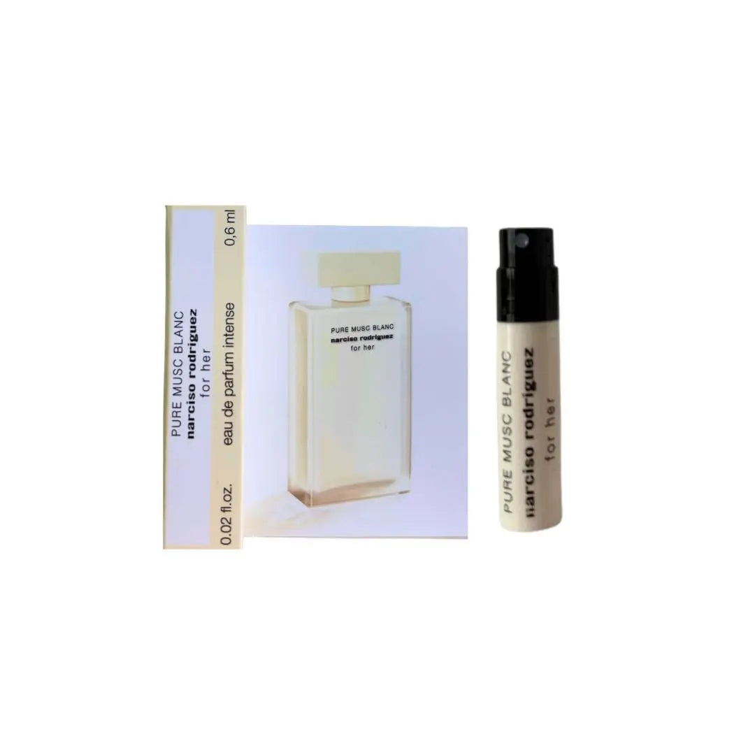 Narciso Rodriguez Pure Musc Blanc EDP Intense 0.6ml sample vial, featuring a clean, white floral musk fragrance.
