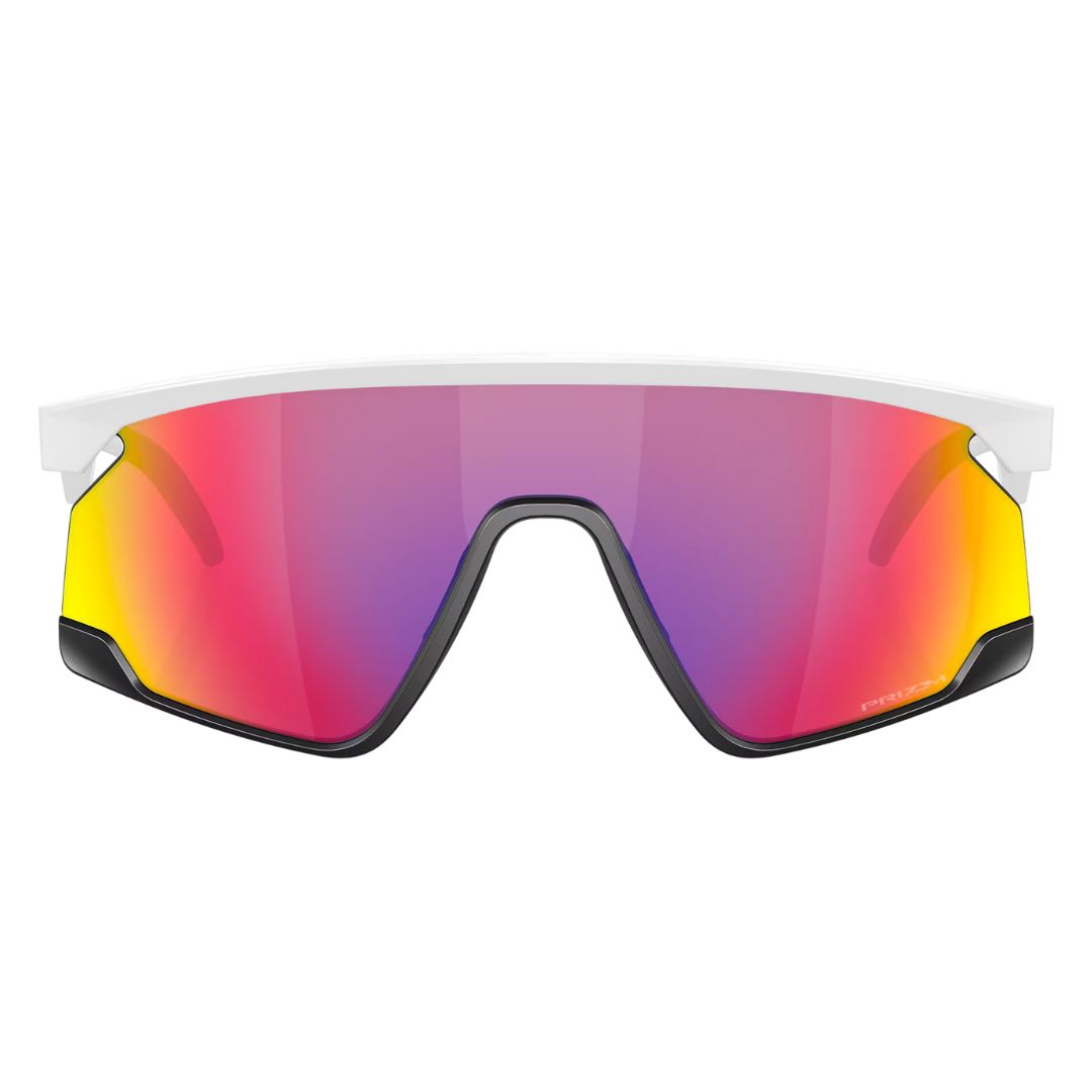 Front view of Oakley BXTR OO9280 928002 featuring matte white frame and purple Prizm Road shield - Gadgets Online NZ