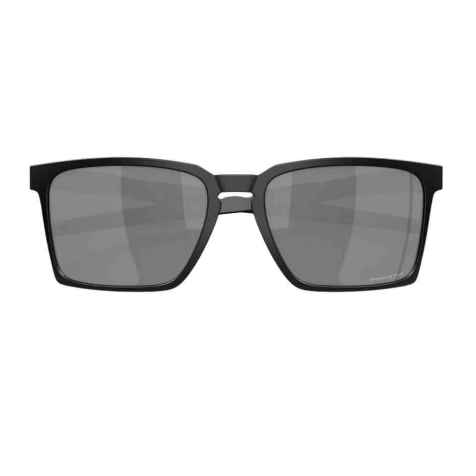 Oakley Exchange Sun - Close-Up of Satin Black Frame Detailing and Prizm Black Lenses