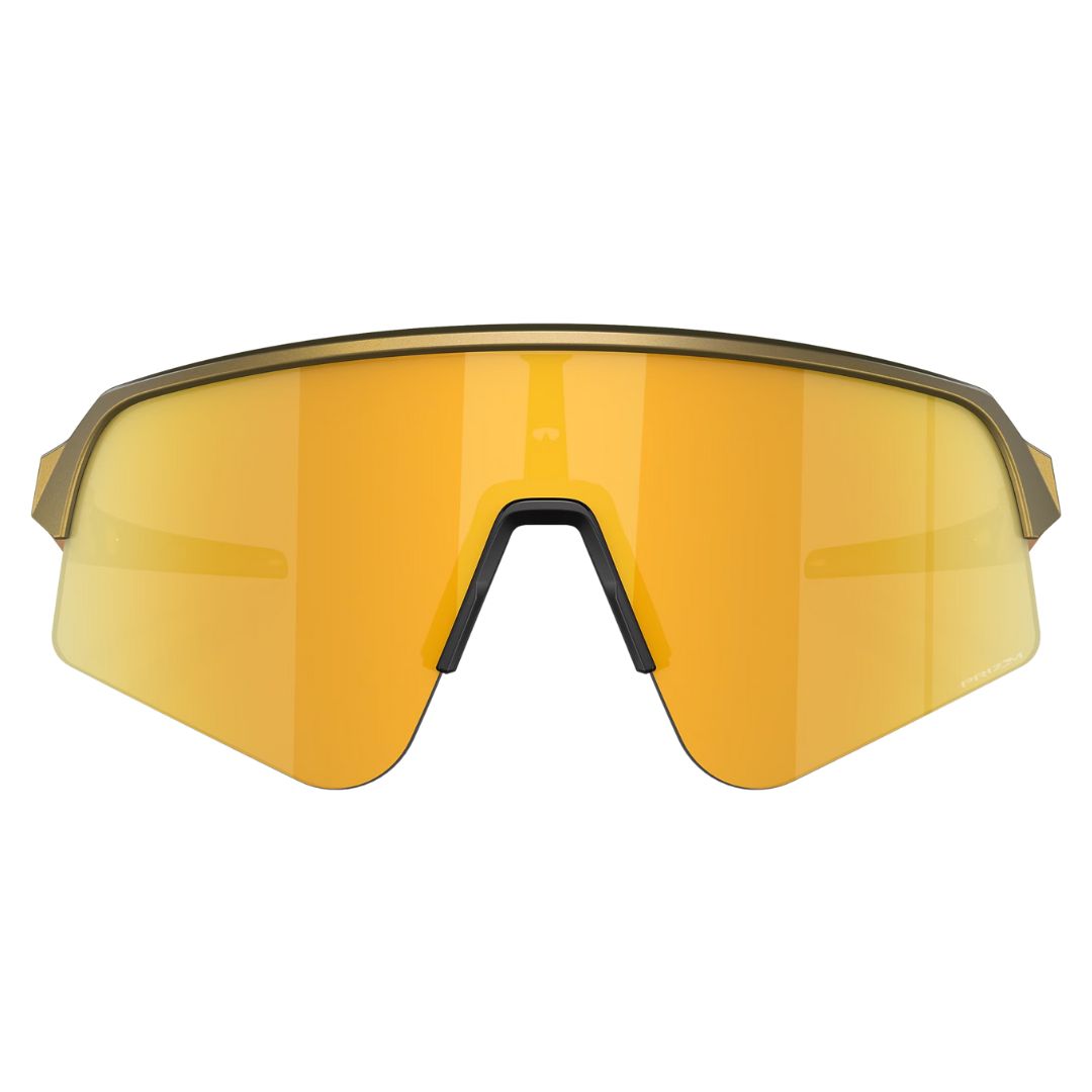 Front view of Oakley Sutro Lite Sweep OO9465 946521 featuring matte brass frame and gold shield lens - Gadgets Online NZ