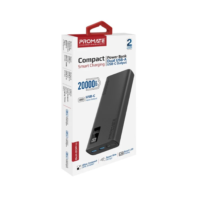 Promate 20000mAh Power Bank Dual USB Port