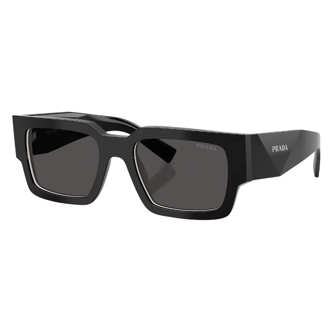 Prada PR B17S 16K08Z sunglasses in black with dark grey lenses and faceted geometric Symbole temples - Gadgets Online NZ