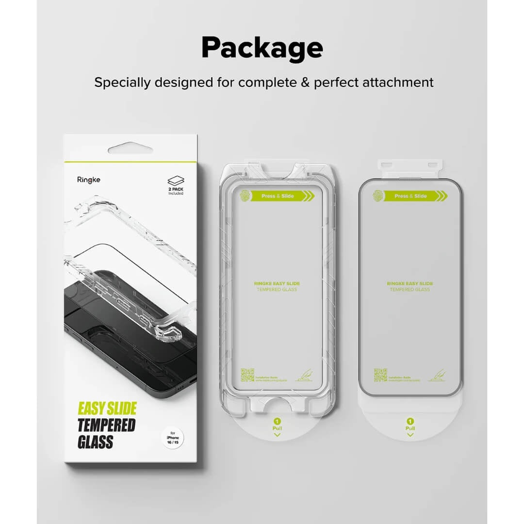 iPhone 16 / 15 Screen Protector Easy Slide Tempered Glass 2 Pack