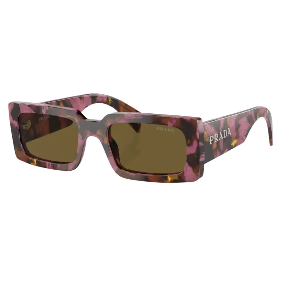 Prada PR A07S 18N01T - Side Angle of Mahogany Frame and Dark Brown Lenses