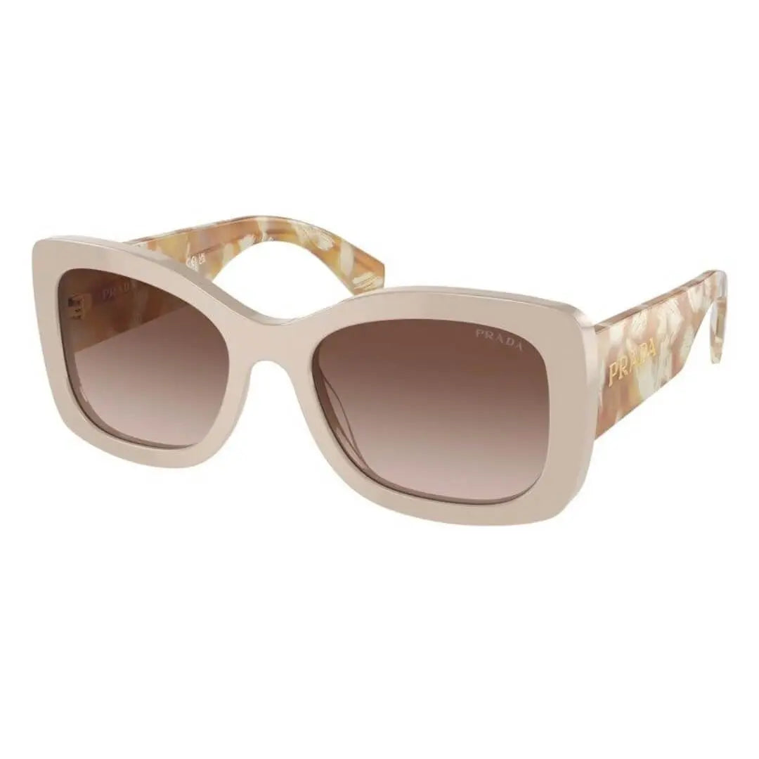 Prada PR A08S 11O6S1 - Side Angle of Desert Frame and Brown Gradient Lenses