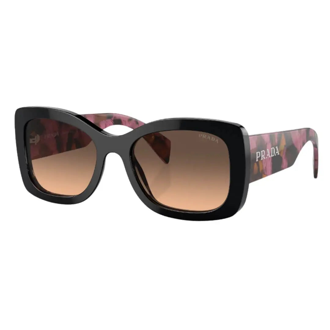 Prada PR A08S 12O50C - Side Angle of Mahogany Frame and Brown Gradient Grey Lenses