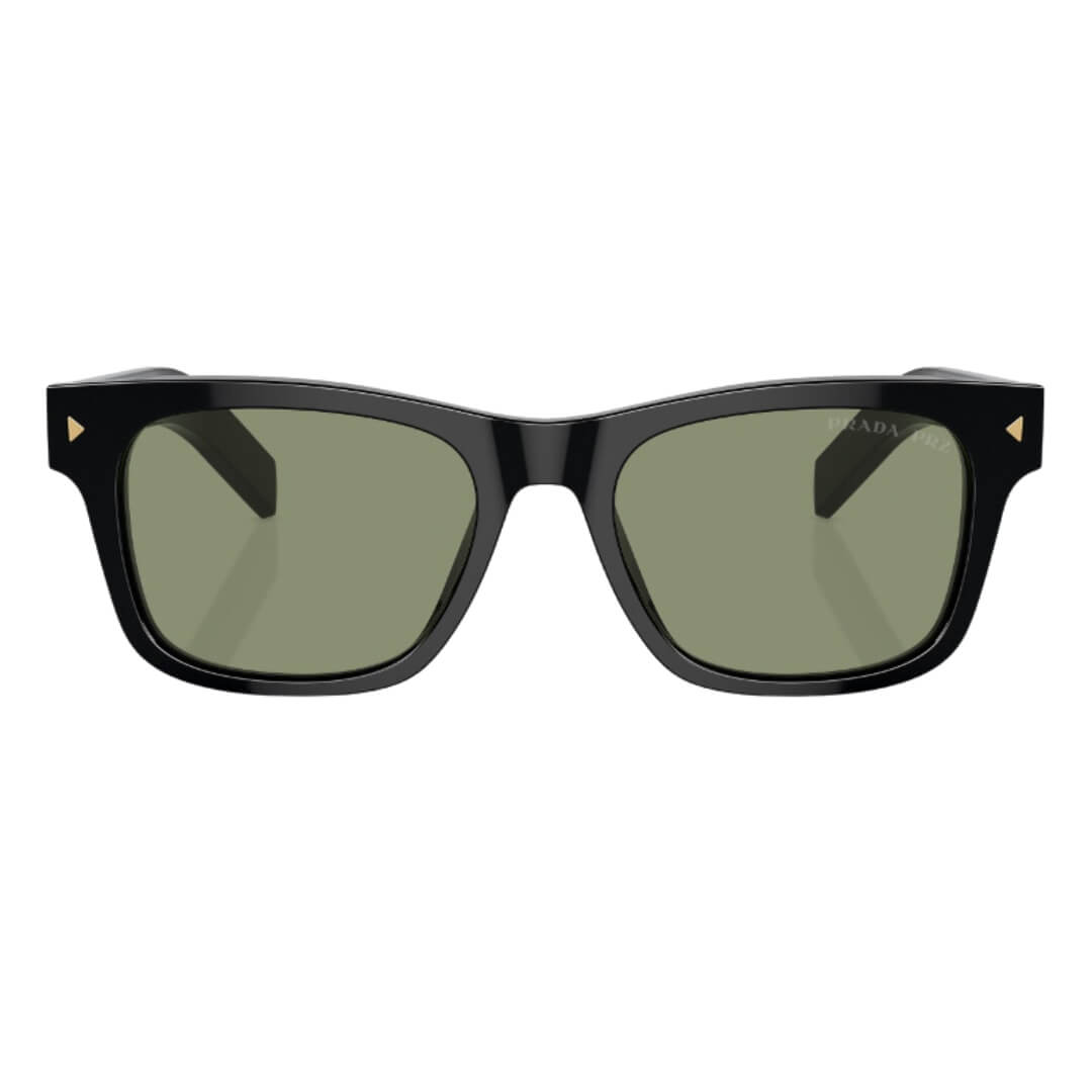 Prada PR A17S 16K20G - Black Frame Polarized and Green Lenses Front View
