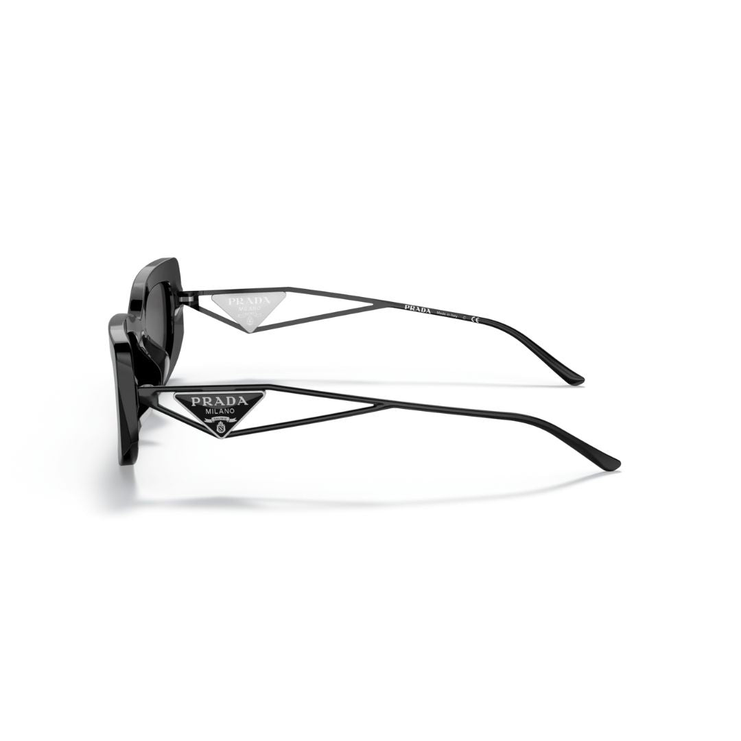 Front View: Prada PR 14YS 1AB5S0 Women’s Sunglasses – Black Frame, Dark Grey Lenses, Luxury Eyewear