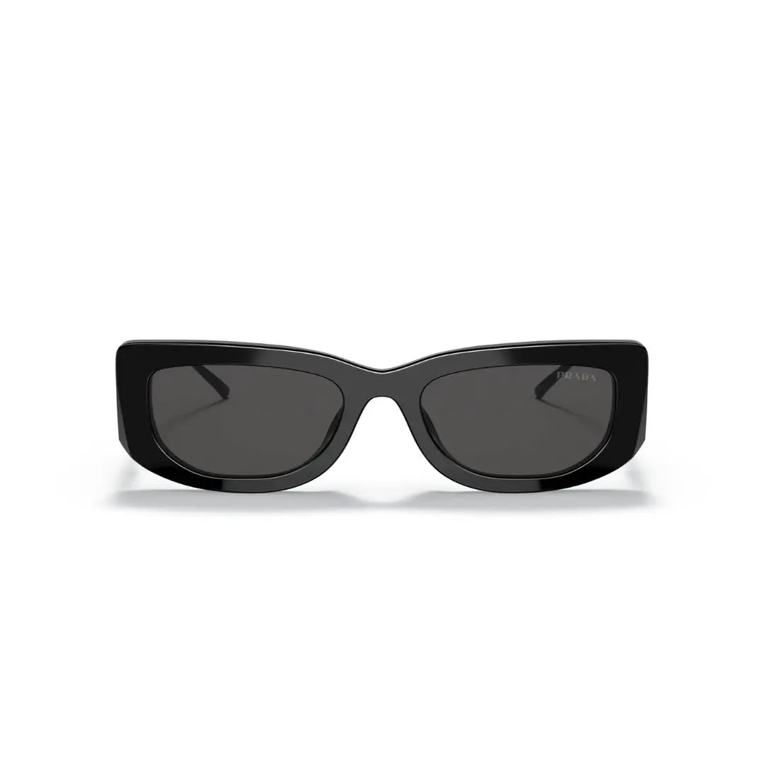 Front View: Prada PR 14YS 1AB5S0 Women’s Sunglasses – Black Frame, Dark Grey Lenses, Luxury Eyewear
