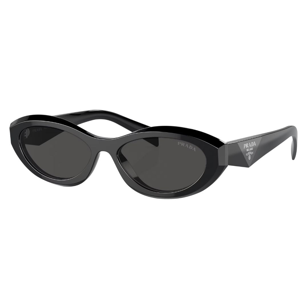 Prada PR 26ZS 16K08Z sunglasses in shiny black with dark grey lenses and triangular logos - Gadgets Online NZ