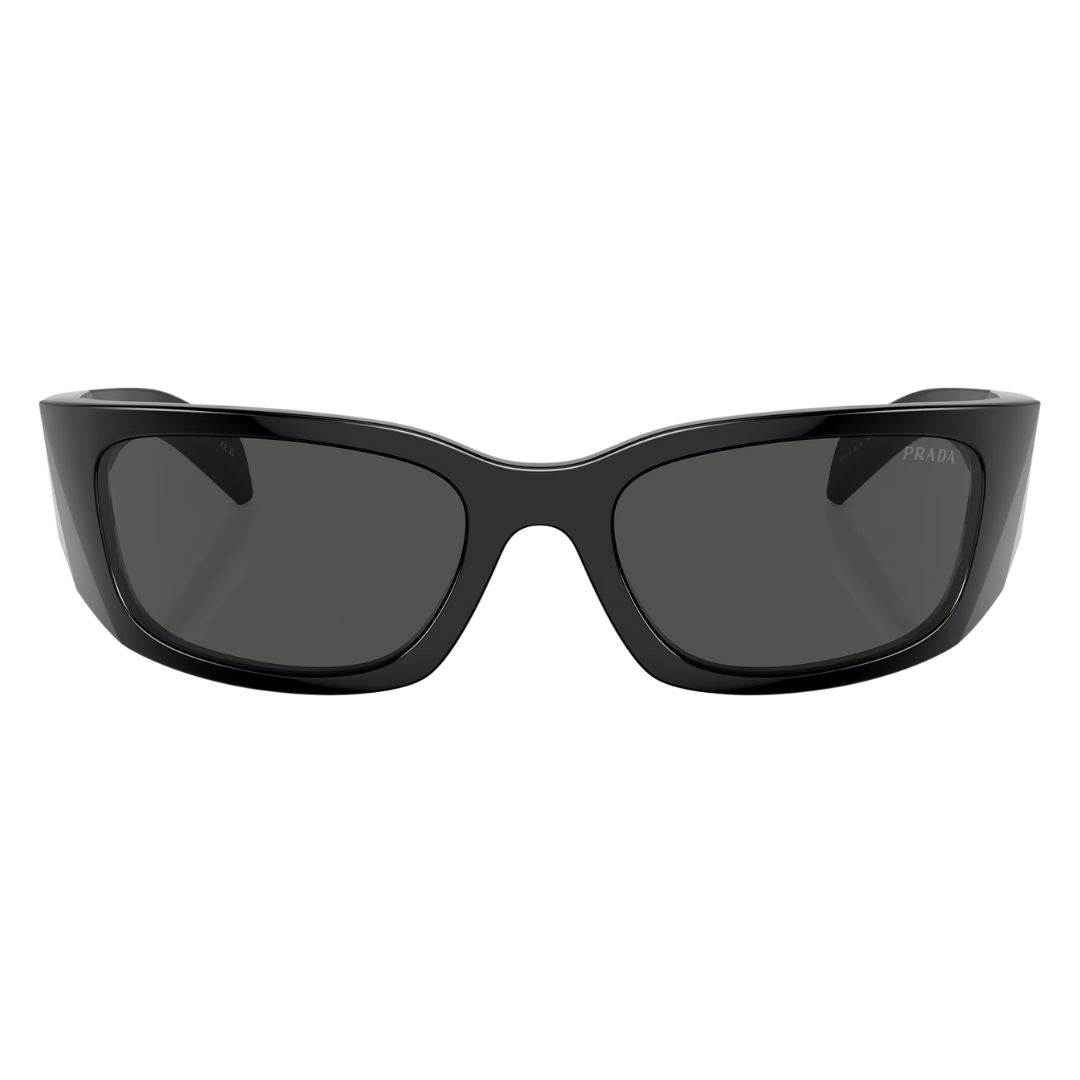 Front view of Prada PR A14S 1AB5S0 featuring a bold black wrap-around shield acetate frame - Gadgets Online NZ