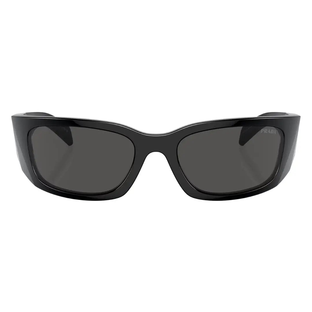 Front view of Prada PR A14S 1AB5S0 featuring a bold black wrap-around shield acetate frame - Gadgets Online NZ