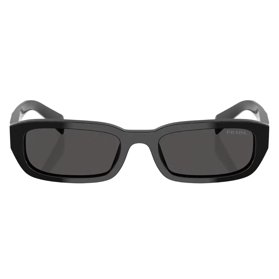 Front view of Prada PR B06S 16K08Z featuring a narrow rectangular black acetate frame - Gadgets Online NZ