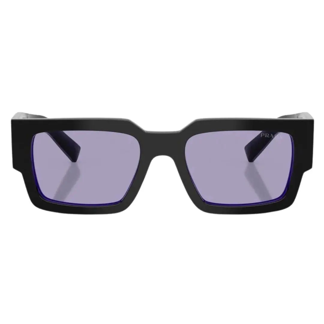 Front view of Prada PR B17S 16K01O featuring a bold rectangular black acetate frame and violet lens - Gadgets Online NZ