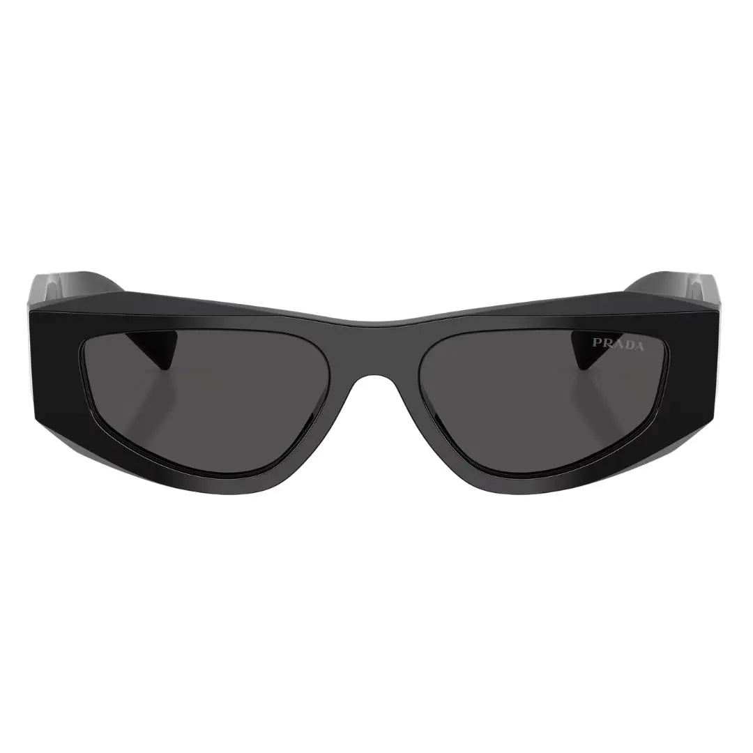 Front view of Prada PR B19S 16K08Z Sunglasses featuring a bold black oversized rectangular acetate frame - Gadgets Online NZ