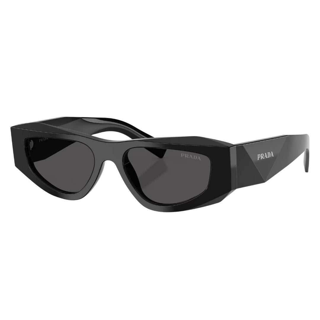 Prada PR B19S 16K08Z Sunglasses in black with dark grey lenses and faceted geometric temples - Gadgets Online NZ