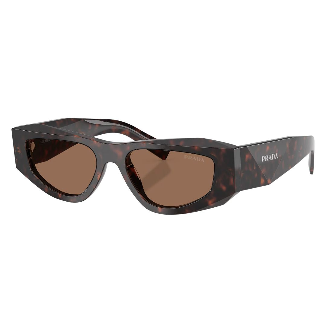 Prada PR B19S 17N06B sunglasses in Havana tortoise with cognac lenses and faceted geometric temples - Gadgets Online NZ