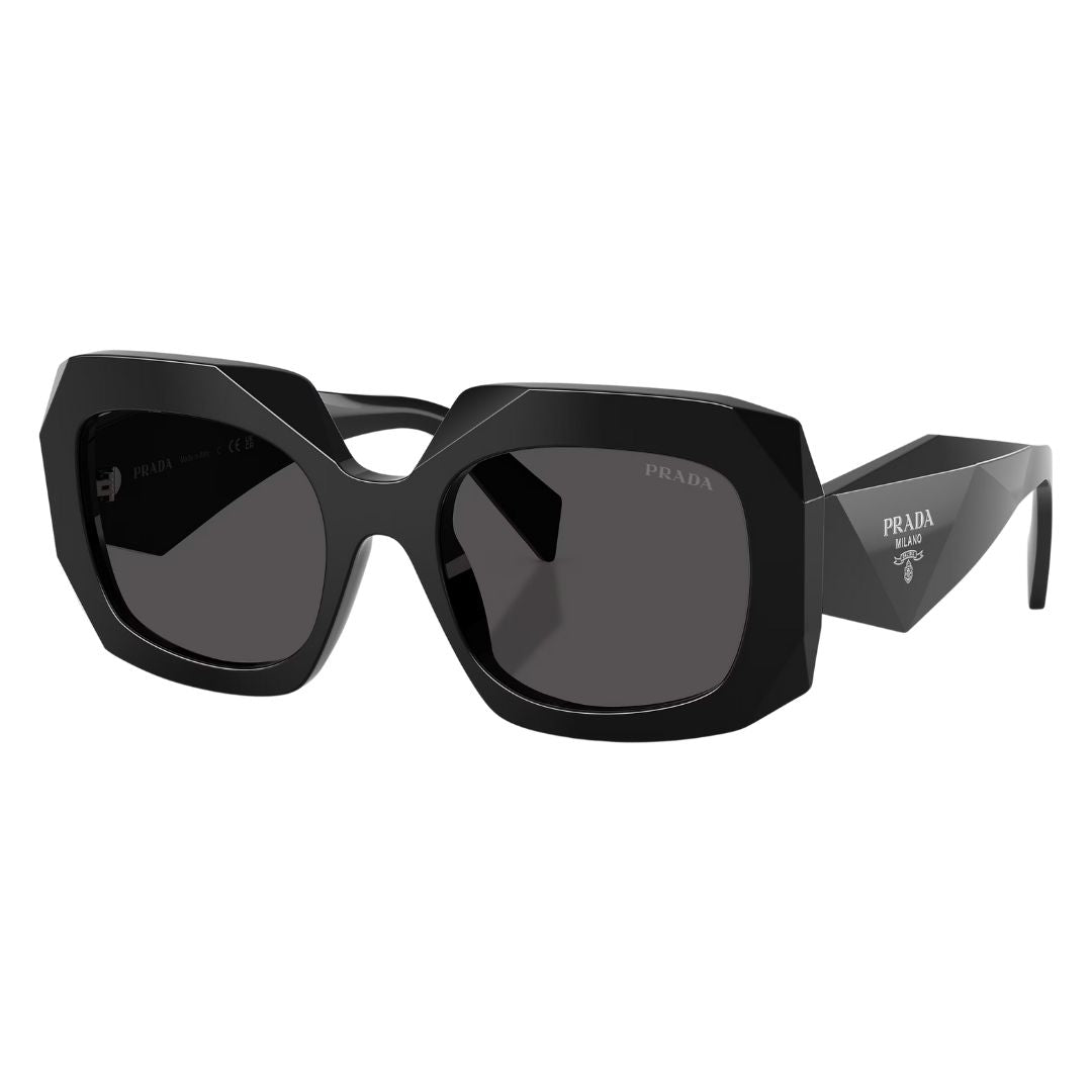 Prada PR B23S 16K08Z sunglasses in black with dark grey lenses and faceted geometric Symbole temples - Gadgets Online NZ