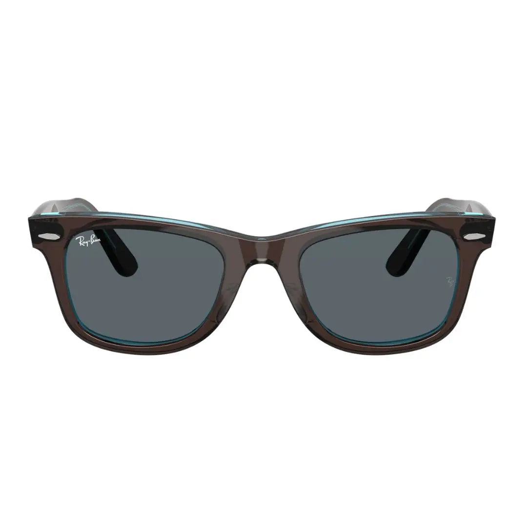 Ray-Ban RB2140 Original Wayfarer 1446R5 Sunglasses with brown frame and dark lenses on a white background