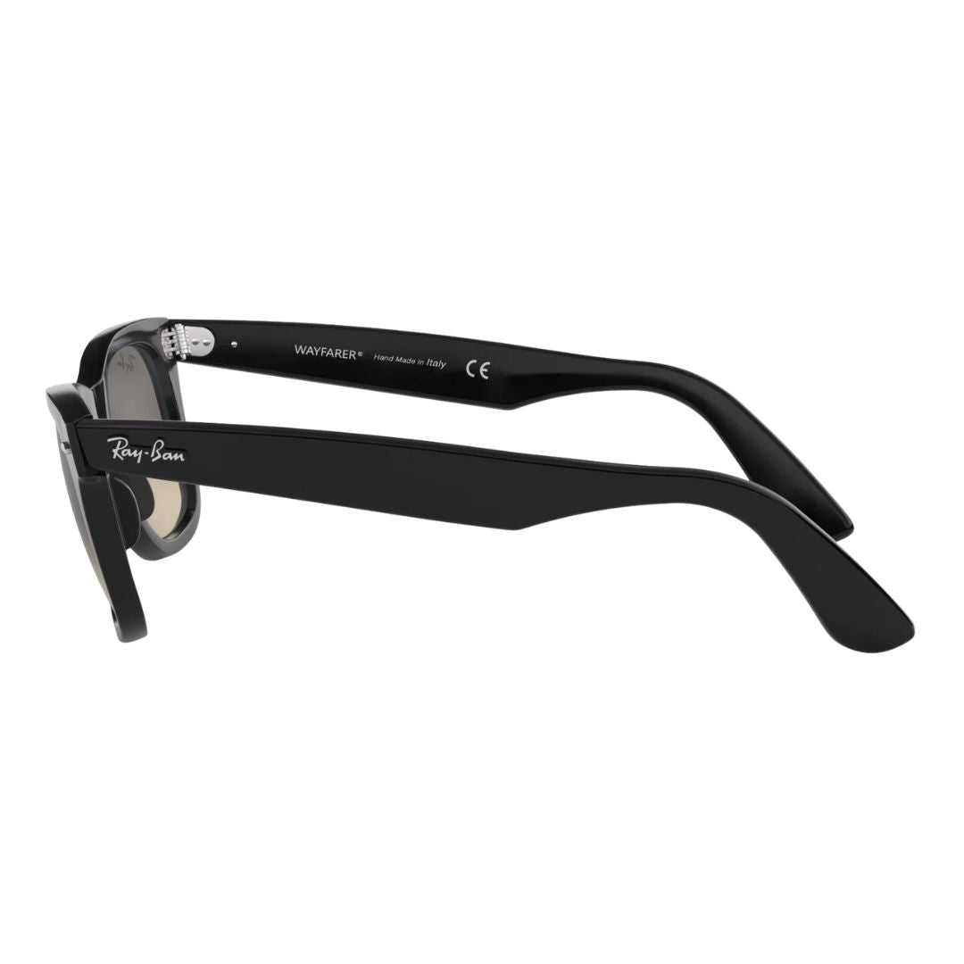 Side view of Ray-Ban RB2140 Wayfarer showing silver temple rivets and "Made in Italy" stamp - Gadgets Online NZ
