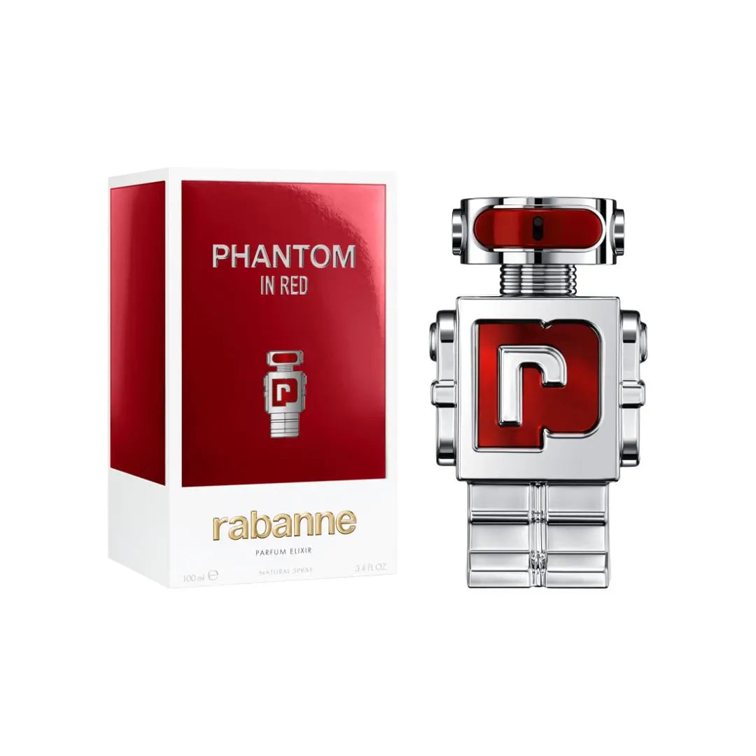 Rabanne Phantom In Red Parfum Elixir 100ml perfume bottle and packaging on a white background - Gadgets Online NZ Ltd
