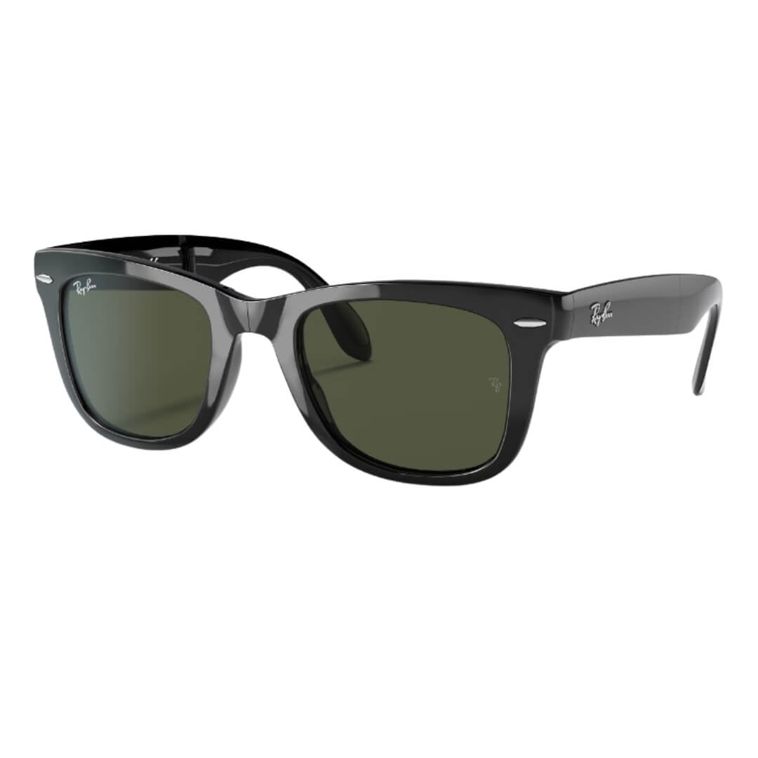 Ray-Ban Folding Wayfarer RB4105 601 - Black Frame with Green Lens Front Left View