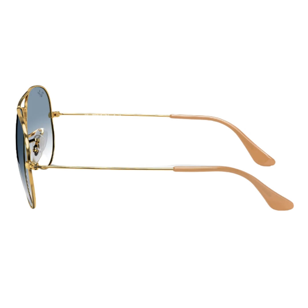 Ray-Ban Aviator Large Metal RB3025 001/3F Arista Gold Frame, Light Blue Lens Side View