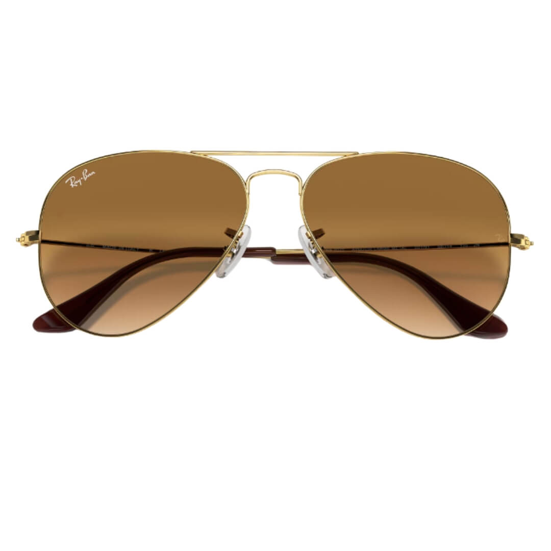 Ray-Ban Aviator Large Metal RB3025 001/51 Arista Gold Frame, Light Brown Lens Folded View