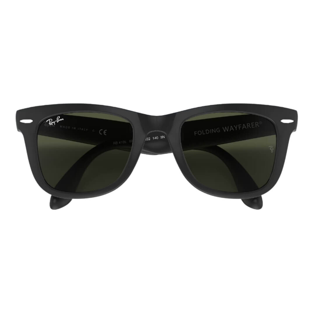 Ray-Ban Folding Wayfarer RB4105 601S 50 - Black Frame with Green Lens Folded View