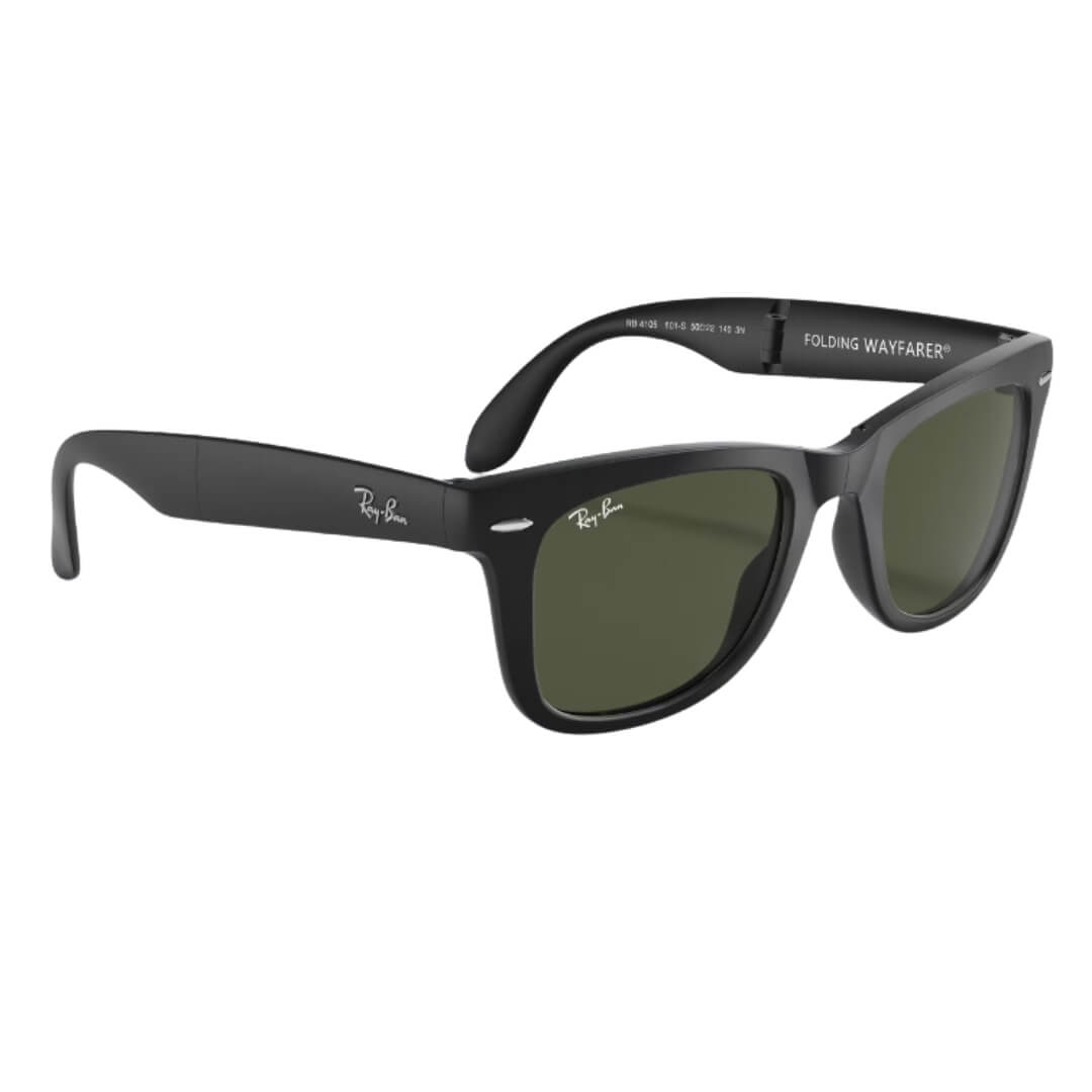 Ray-Ban Folding Wayfarer RB4105 601S 50 - Black Frame with Green Lens Front Right View