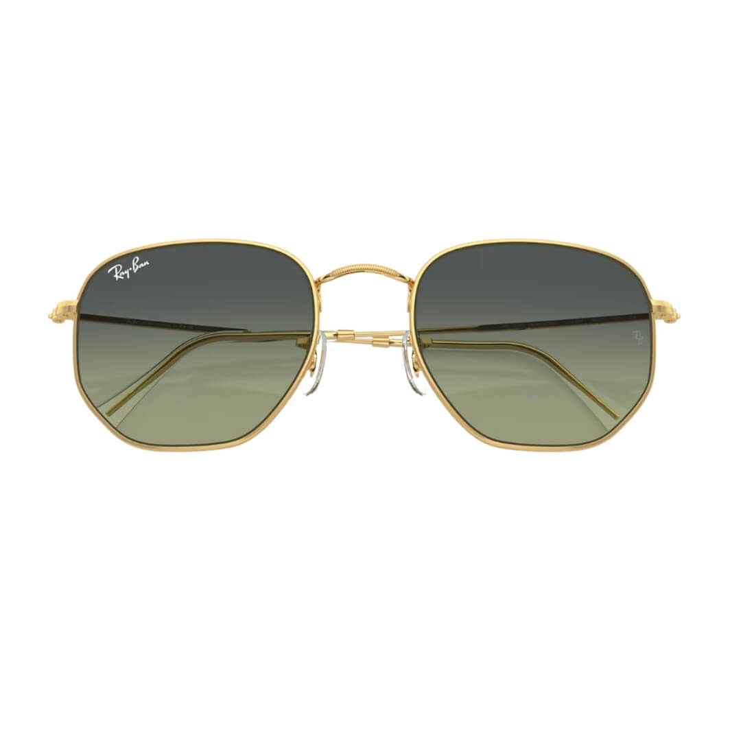 Ray-Ban Hexagonal RB3548 001/BH Arista Gold Frame and Green Vintage Lens Folded View