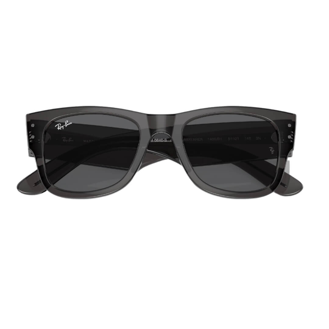 Ray-Ban Mega Wayfarer RB0840S 1406B1 - Transparent Black with Grey Lens Folded View