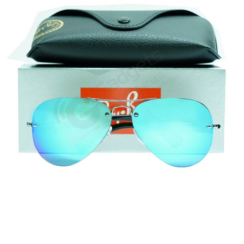 ray ban rimless aviator blue