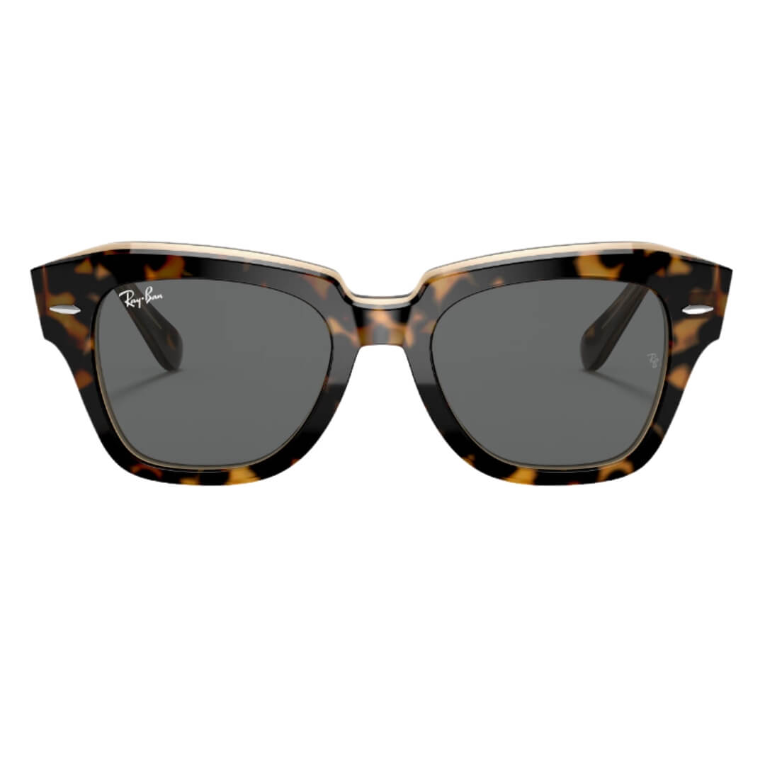 Ray-Ban State Street RB2186 1292B1 49 Havana Transparent Brown Frame, Dark Grey Lens Close Up Front View