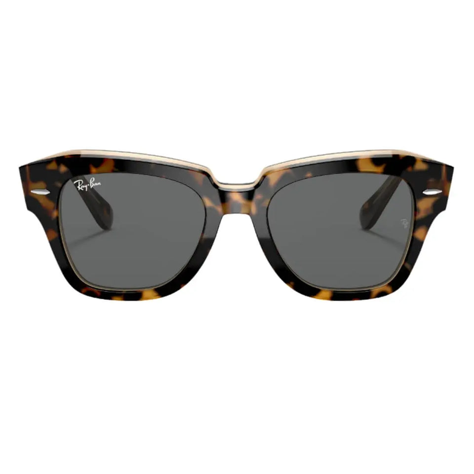Ray-Ban State Street RB2186 1292B1 49 Havana Transparent Brown Frame, Dark Grey Lens Close Up Front View