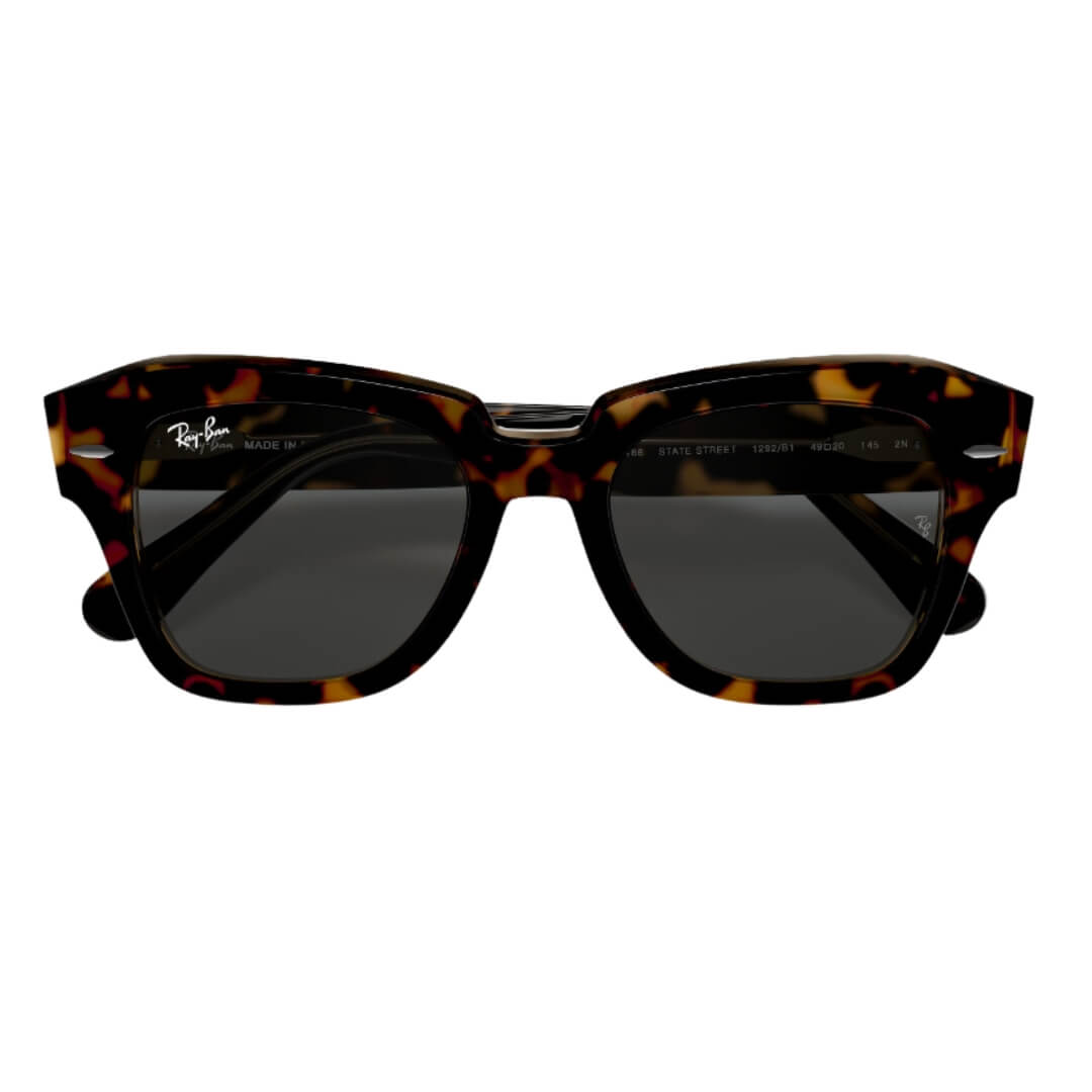 Ray-Ban State Street RB2186 1292B1 49 Havana Transparent Brown Frame, Dark Grey Lens Folded View